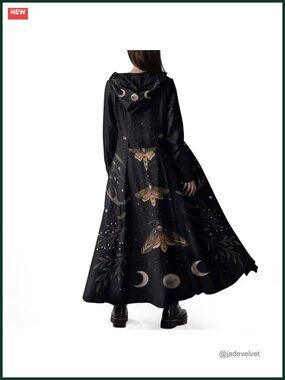 Fleece Trench Coat Gothic Open Front Belted Hooded Maxi Peacoat